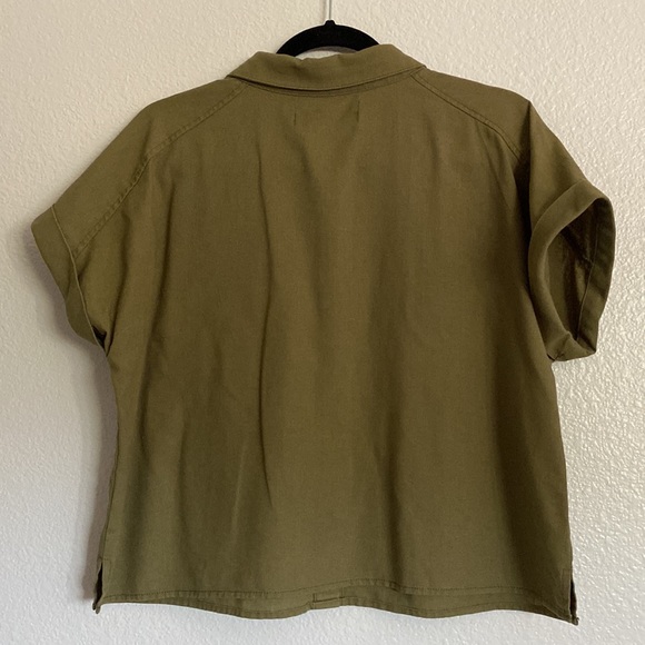 Indigo Rising Linen Blend Olive Button Up Shirt Top - Picture 5 of 7